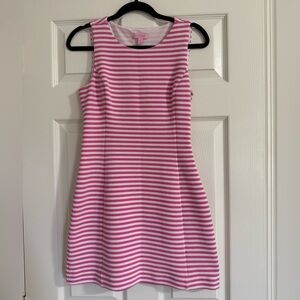 Lilly Pulitzer Pink and White Striped Sleeveless A-Line Dress back cutout med.
